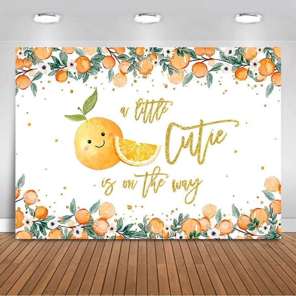 Little Cutie Baby Shower Backdrop A Little Cutie is On the Way Photography Background Greenery Orange Citrus Baby Shower Party Decorations Banner Photo Studio Props