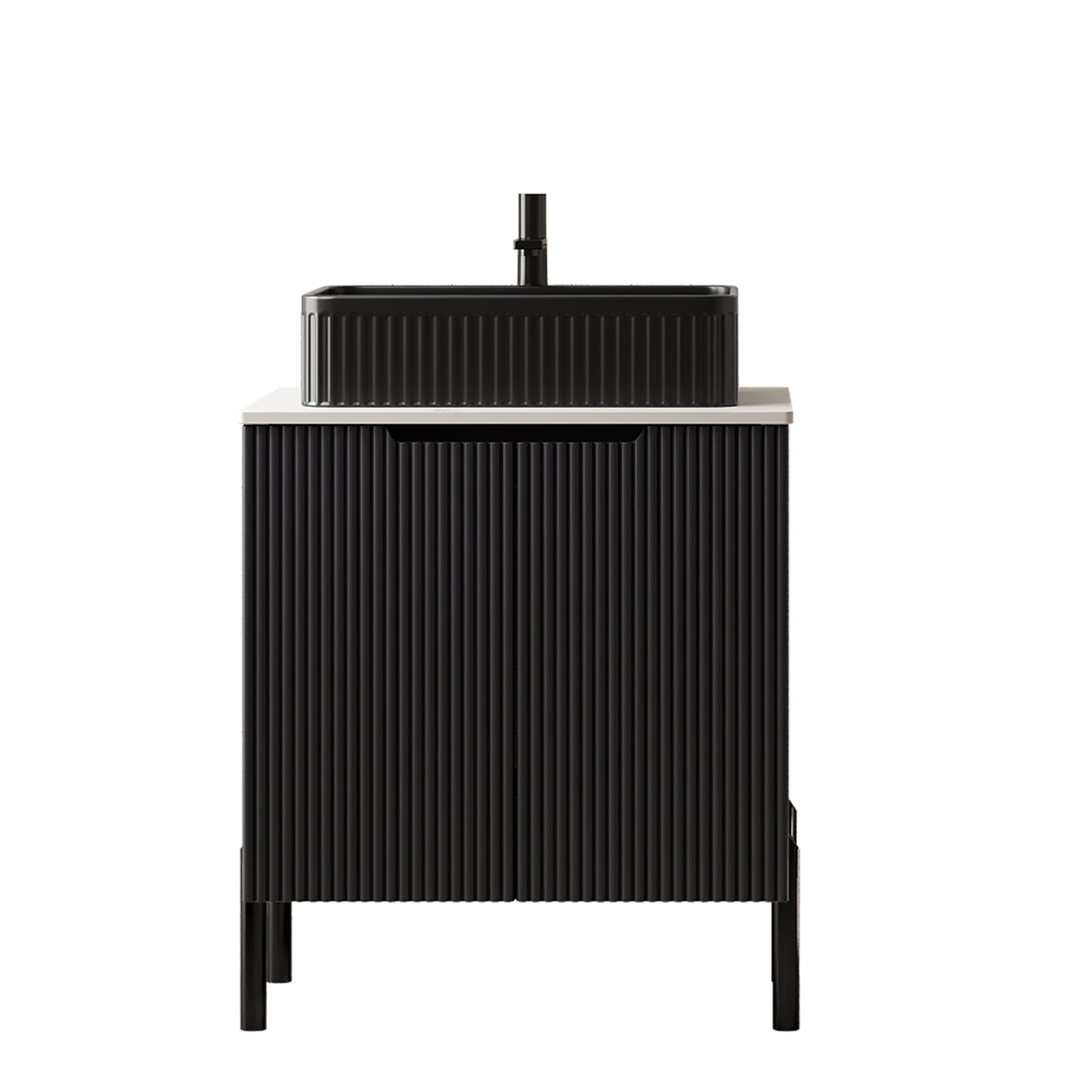 Noble House TURIO 24" Bathroom Vanity with Sintered Stone Countertop, Storage Cabinet, Black Rectangle Basin, Black
