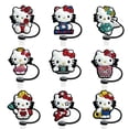 thumbnail image 1 of 1-9PCS Hello Kitty Straw Cover Cap Cartoon 10MM Drink Straw Plug Reusable Splash Proof Drinking Fit Cup Straw Cap Charms Pendant, 1 of 6