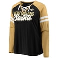 thumbnail image 2 of Women's Fanatics Black/Vegas Gold New Orleans Saints Plus Size True to Form Lace-Up V-Neck Raglan Long Sleeve T-Shirt, 2 of 3