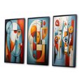 thumbnail image 3 of Designart "Geometric Portrait in Cubism II" Abstract Framed Wall Art Set Of 3 - Teal Cubism Frame Canvas Set For Living Room Decor, 3 of 6
