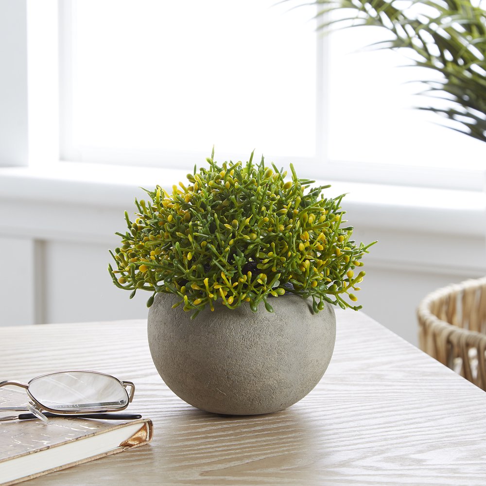 Simple Faux Potted Plant in Grey Finished Ceramic Pot