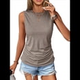 thumbnail image 2 of Camisetas Sin Mangas Fruncidas para Mujer, Camisetas Sin Mangas con Cuello Redondo, Top Ajustado, Ropa Informal Elegante de Verano 2025. Caqui XL, 2 of 8