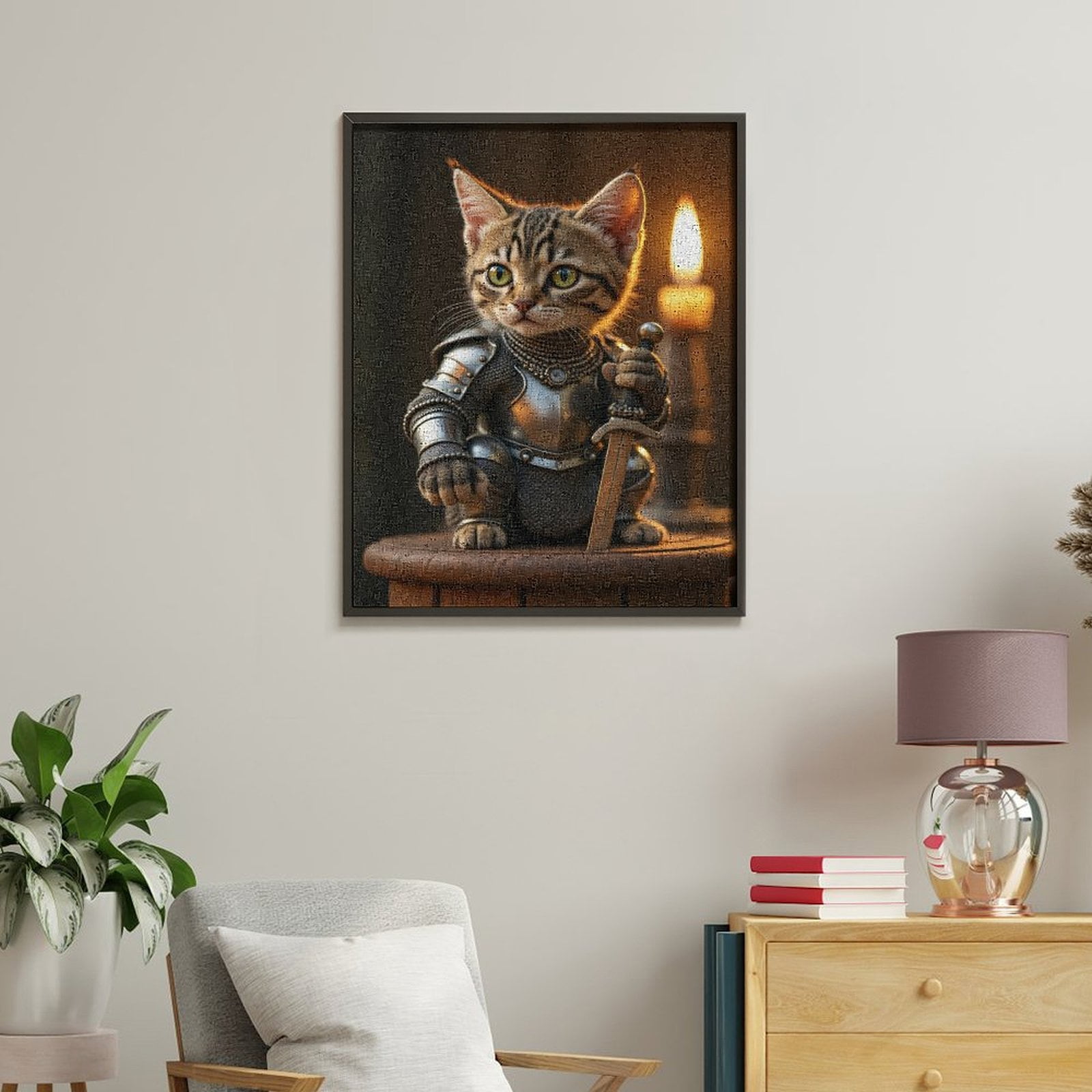 Paint By Numbers Kit for Adults Beginner - DIY Cat Knight Armor Candle Sword Canvas Painting Kits for Adults, Frameless Paint By Number for Adults for Home Wall Decor 16x20 Inch