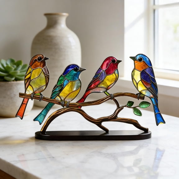 HuiXinOu Metal Bird Ornament Colorful Five Birds Pendant Hanging Decor for Home Living Room Wall Decoration