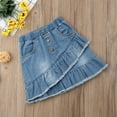 thumbnail image 3 of Kids Toddler Girl Denim Mini Skirts Elastic Waist Button Ruffles Jeans Skirt A Line Short Pleated Skirt with Pockets, 3 of 7