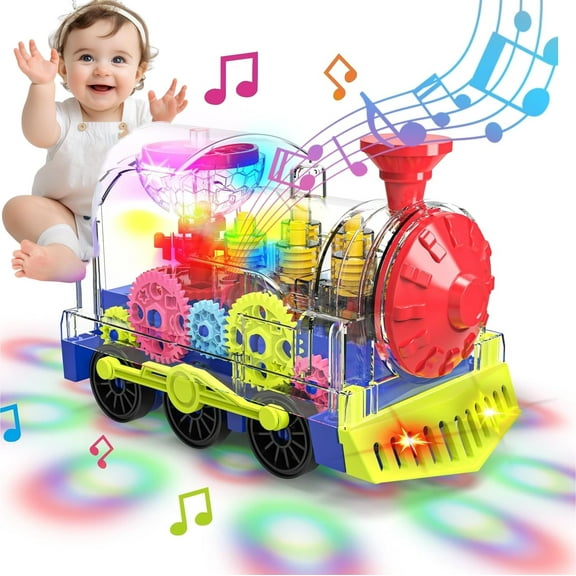 TYMZDYN Light Up Train Toy for Toddlers: Transparent Gear Car Toy for Kids with Cool Light and Music Educational Crawling Toys for Baby Boys and Girls