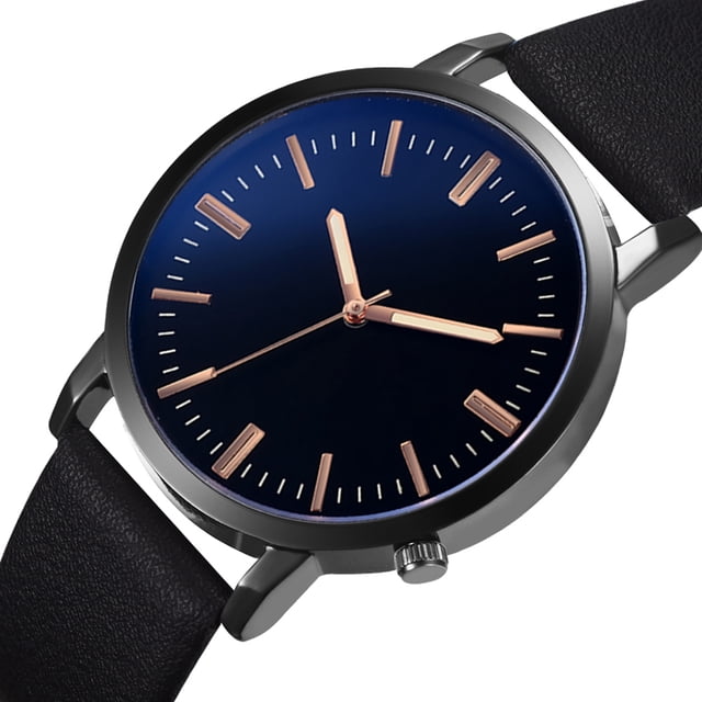 Reloj para hombre, correa de cuero de PU, esfera redonda grande, reloj de pulsera informal de cuarzo para hombre (azul oscuro)