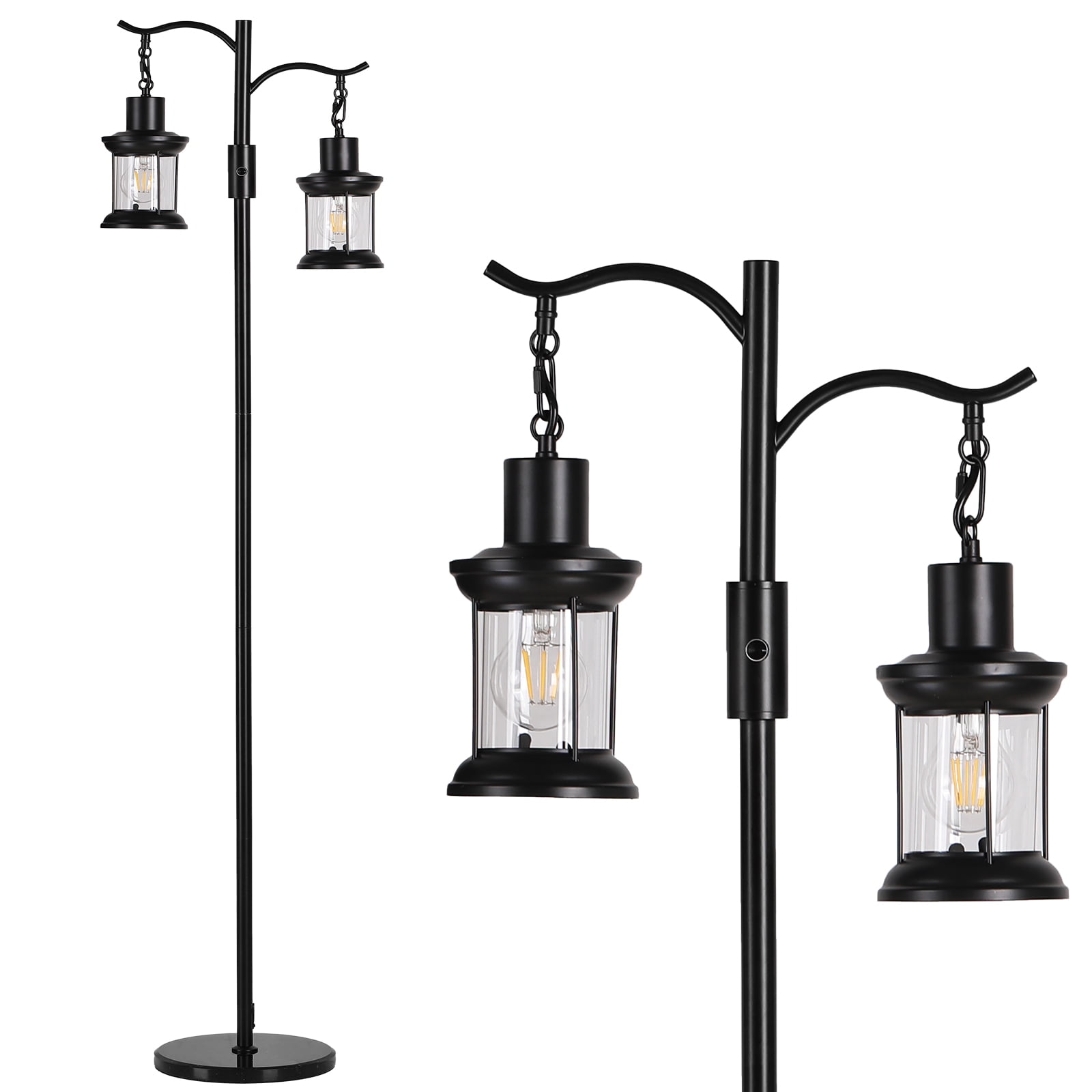 SUNMORY 63" Modern Floor Lamps with Stepless Dimming, 2 Light Glass Floor Lamps for Living Room, Lamps for Bedroom with Weighted Marble Base, Includes 2 LED Bulbs for Bedroom Living Room
