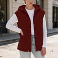 thumbnail image 4 of Cmfcve Womens Plus Size Winter Hooded Quilted Faux Suede Vest Full Zip Sleeveless Jacket Casual Warm Padded Outerwear, 4 of 8