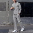 thumbnail image 2 of DHFJKG Tracksuit 2 Piece Set For Men Solid Color Long Sleeve Tie Neck Pullover Loose Fit Pants Lightweight Linen Casual Suit Soft Outfit, 2 of 4