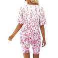 thumbnail image 4 of XWSHYW Women Casual Summer V Neck Short Sleeve Tops And Short Pants Suit, Sizes S-3XL, 4 of 7