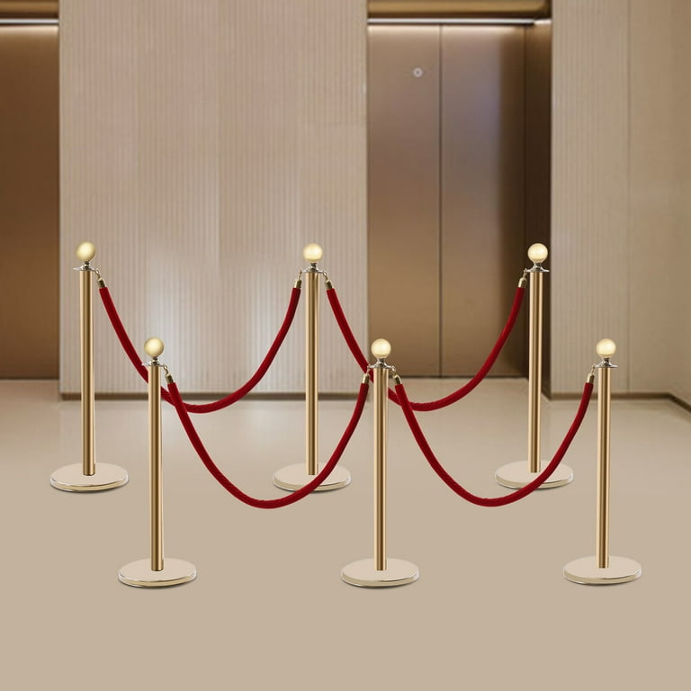 Miumaeov 6pcs Stanchion Set Stanchion Posts Queue Pole 5ft Red Velvet Ropes Crowd Control Barrier for Controlling places Theaters Hotels Red Carpet