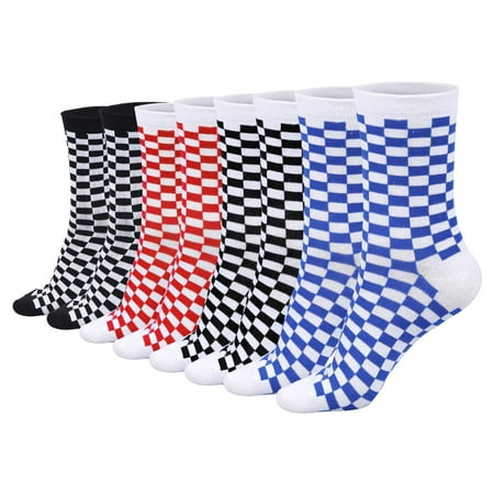 

MIPAHI 4 Pairs Fashion Trends Harajuku Checkerboard Socks Style Geometric Checkered Socks Hip Hop Cotton Socks for Men and Women
