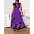 thumbnail image 5 of AURA Women Plus Size Elegant Floral A Line Dress 3/4 Sleeve Casual Long Dress, 5 of 6