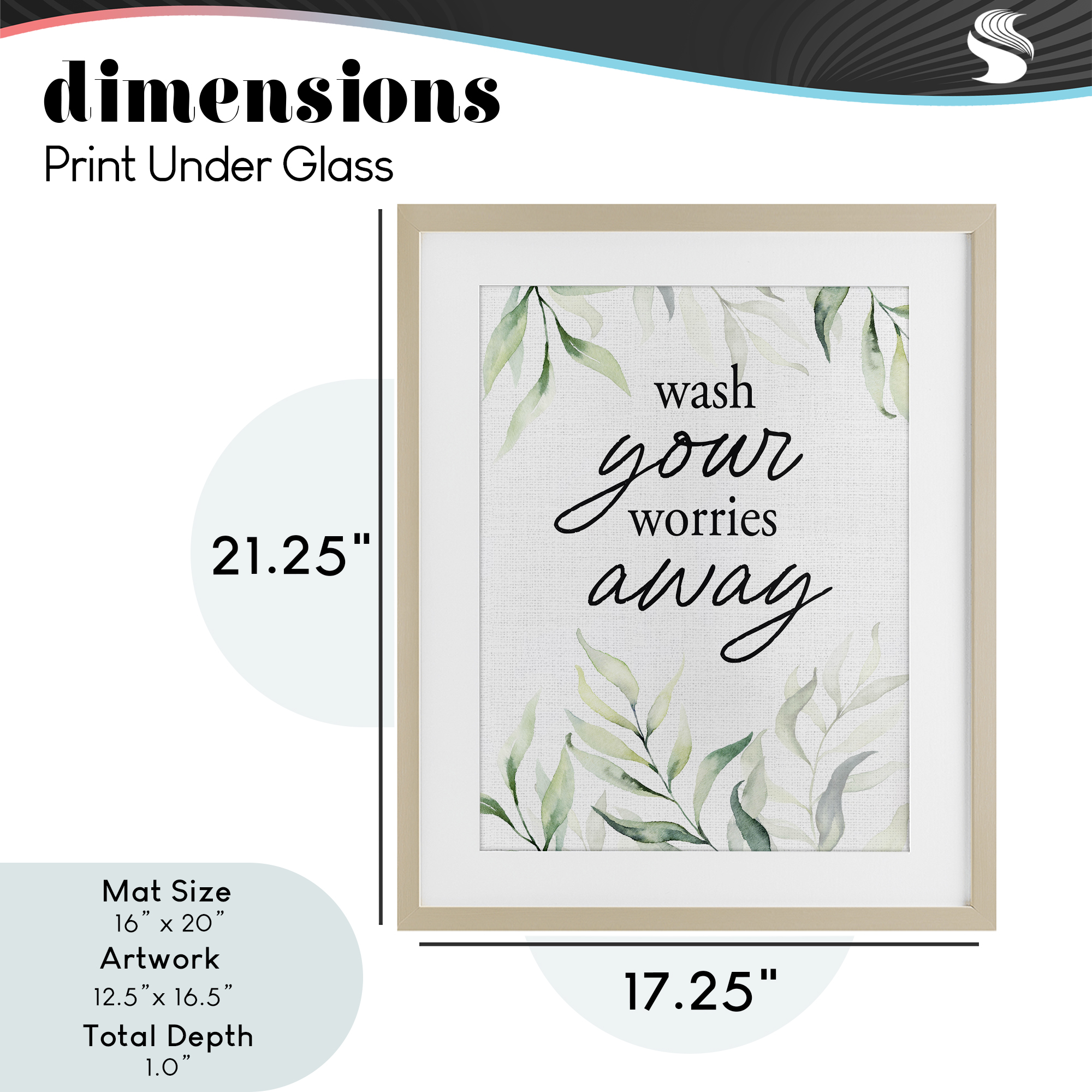 Wash Worries Away Leaves Birch Framed Print Under Glass, design by Lettered and Lined