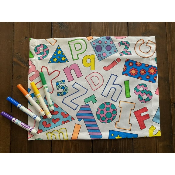 The Coloring Table - Learning Fun Design - Set of 4 Placemats (14"x18") - Fabric Coloring Placemats - Colorable Designs – Washable and Reusable – Coloring Activity for Children and Adults
