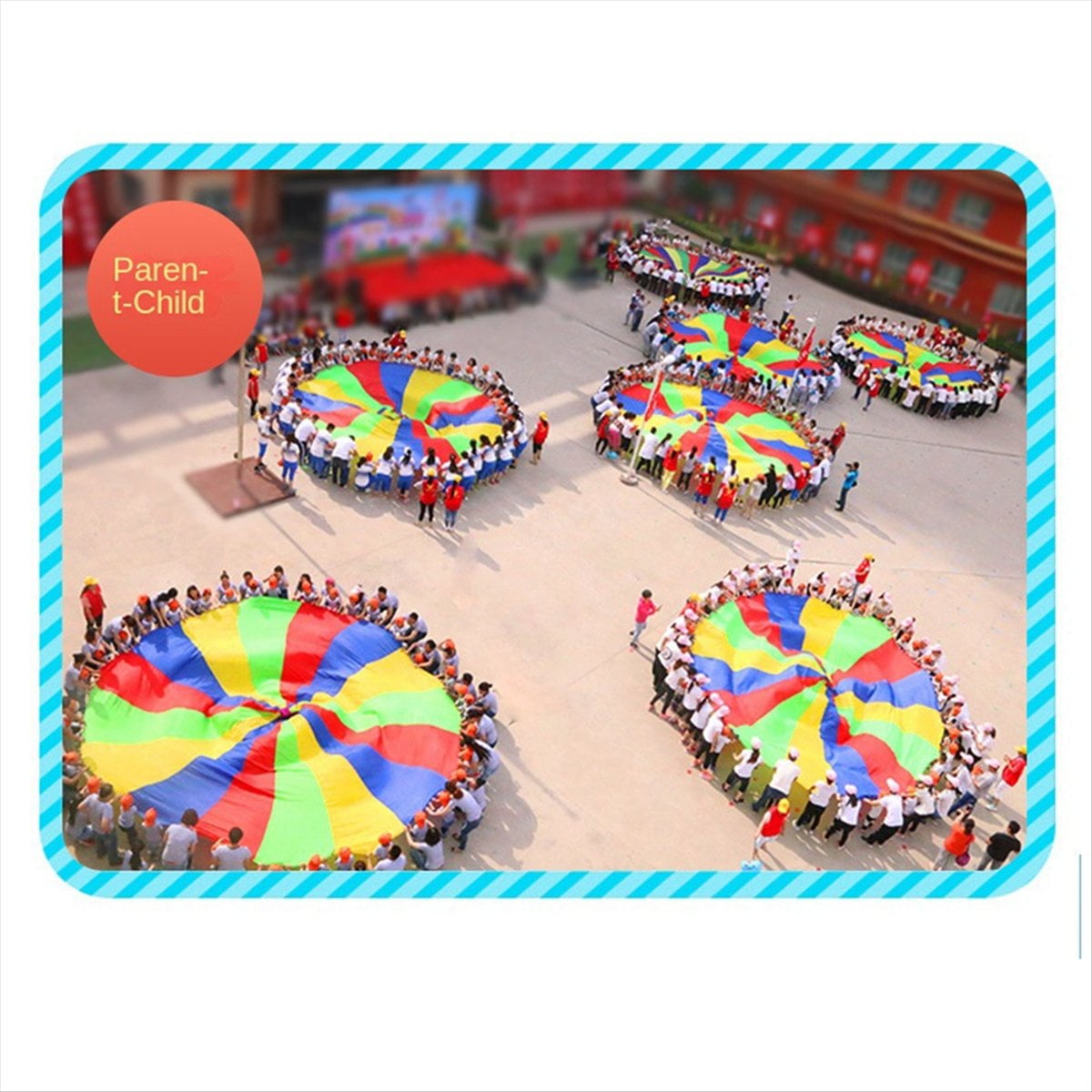 5 Meters Kids Parachute Game, Rainbow Cloth Game Colorful Party Mat with Handles, Kids Outdoor Game Blanket