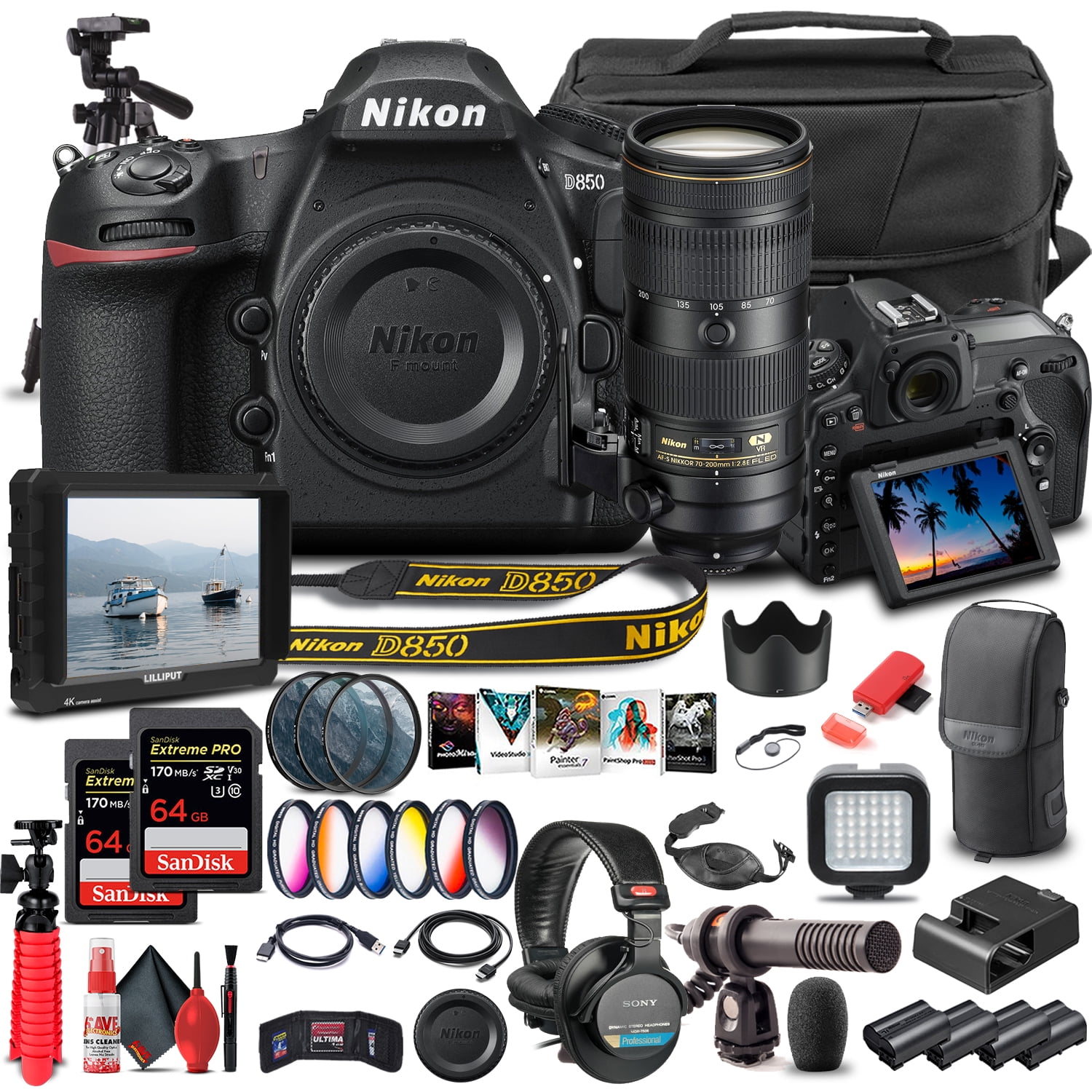 Nikon D850 DSLR Camera Body Only 1585 W/ Nikon 70-200mm VR Lens - Pro Bundle - Picture 9 of 9