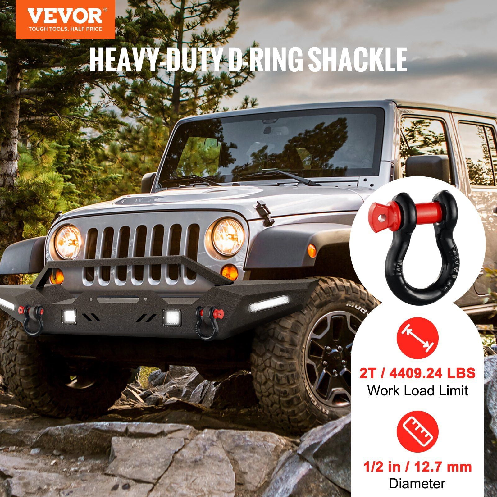 1/2 Inch D Ring Shackle 4 Pack Alloy Steel 8 Ton Break Strength 17637 lbs 5/8 Inch Screw Pin Heavy Duty Off Road Recovery Shackle Towing Accessories for Jeep Truck Black