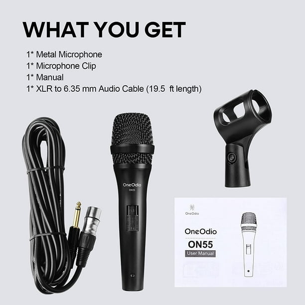 KSCD ON55 Microphone vocal filaire avec câble XLR de 16,4 pieds et clips  micro, interrupteur marche/arrêt, femelle en métal, micro vocaliste  portable pour chant, discours, mariage, activités de plein air, ampli  guitare