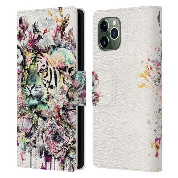 Head Case Designs Officially Licensed Riza Peker Animals Tiger Leather Book Wallet Case Cover Compatible with Apple iPhone 11 Pro
