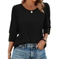 thumbnail image 2 of Diufon Womens Tops 3/4 Sleeve with Buttons Dressy Casual Blouses Soft Crewneck Shirts Fall Fashion Clothes, 2 of 9