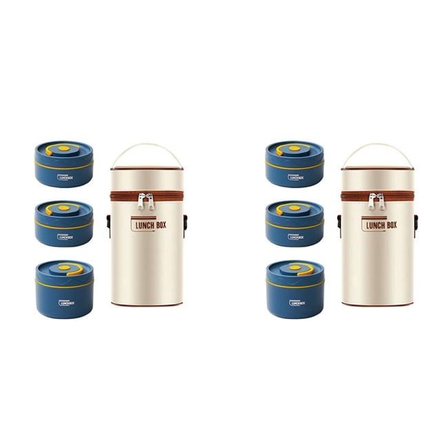 4x Contenedor de Almuerzo Caliente para Alimentos,Contenedor de Almuerzo TéRmico de Acero Inoxidable Caja Bento TéRmica PortáTil Contenedor de Alimentos Azul B