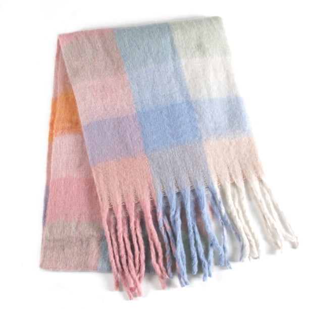 Bufanda de imitación de color caramelo para otoño e invierno, bufanda gruesa y cálida de color sólido con borlas para mujer