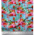 thumbnail image 1 of Soimoi Blue Moss Georgette Fabric Laceleaf & Macaw Parrot Bird Fabric Prints by Yard 42 Inch Wide, 1 of 1