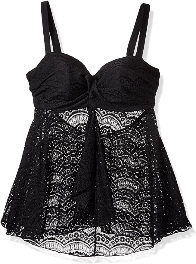 Smart & Sexy Women's Ruffle Twist Bandeau Tankini, Black Hue, 40D ...