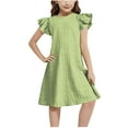 thumbnail image 4 of CYRBOKO Girls Summer Dresses, Flutter Sleeve A-line Birthday Casual Midi Dresses Green Size 14-15T, 4 of 9