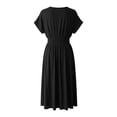 thumbnail image 5 of RUTAYY Women's Dress Casual V-Neck Solid Color Short Sleeve Waist Pleats Soft Comfortable Daily Wear Travel Vacation Dresses, 5 of 6