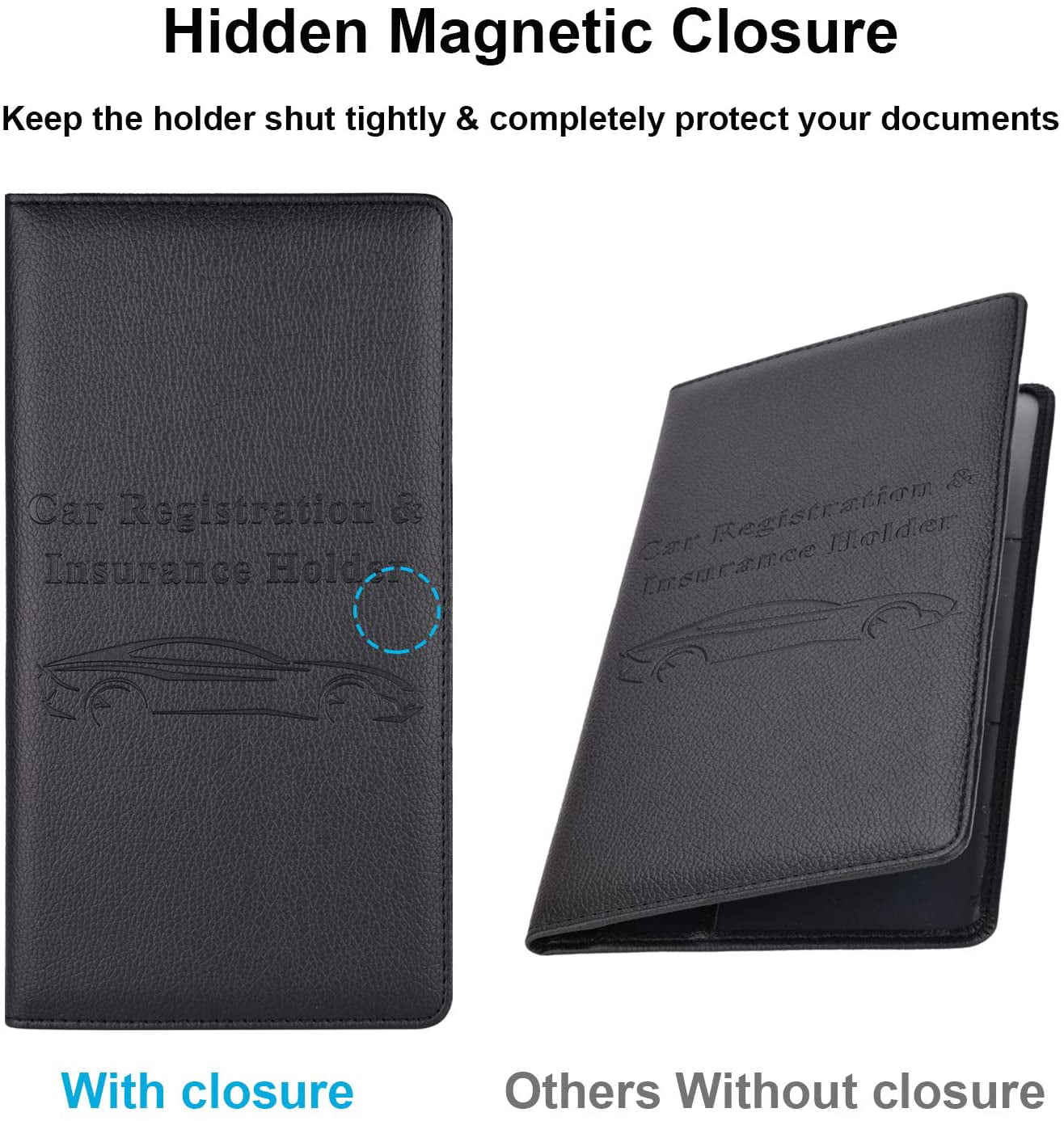 Car Registration and Insurance Card Holder with Magnetic Closure Men & Women Premium PU Leather License Registration Holder for Driver License Paperwork Black Insurance Card 