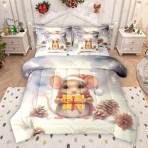 Homewish Rudtic Kawaii Hamster Bedding Comforter Set 7 Pieces for Kids, Santa Claus Gifts Full Bedding Set, Merry Christmas Reversible Fitted Sheet Flat Sheet, Ultra Soft Bedroom Decor
