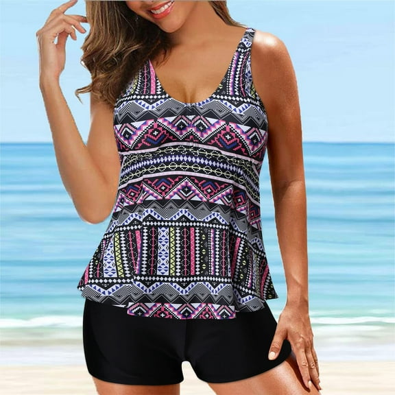Patlollav Tankini Swimsuits for Women Loose Fit Floral Printed Modest Two Piece Bathing Suits Beachwear