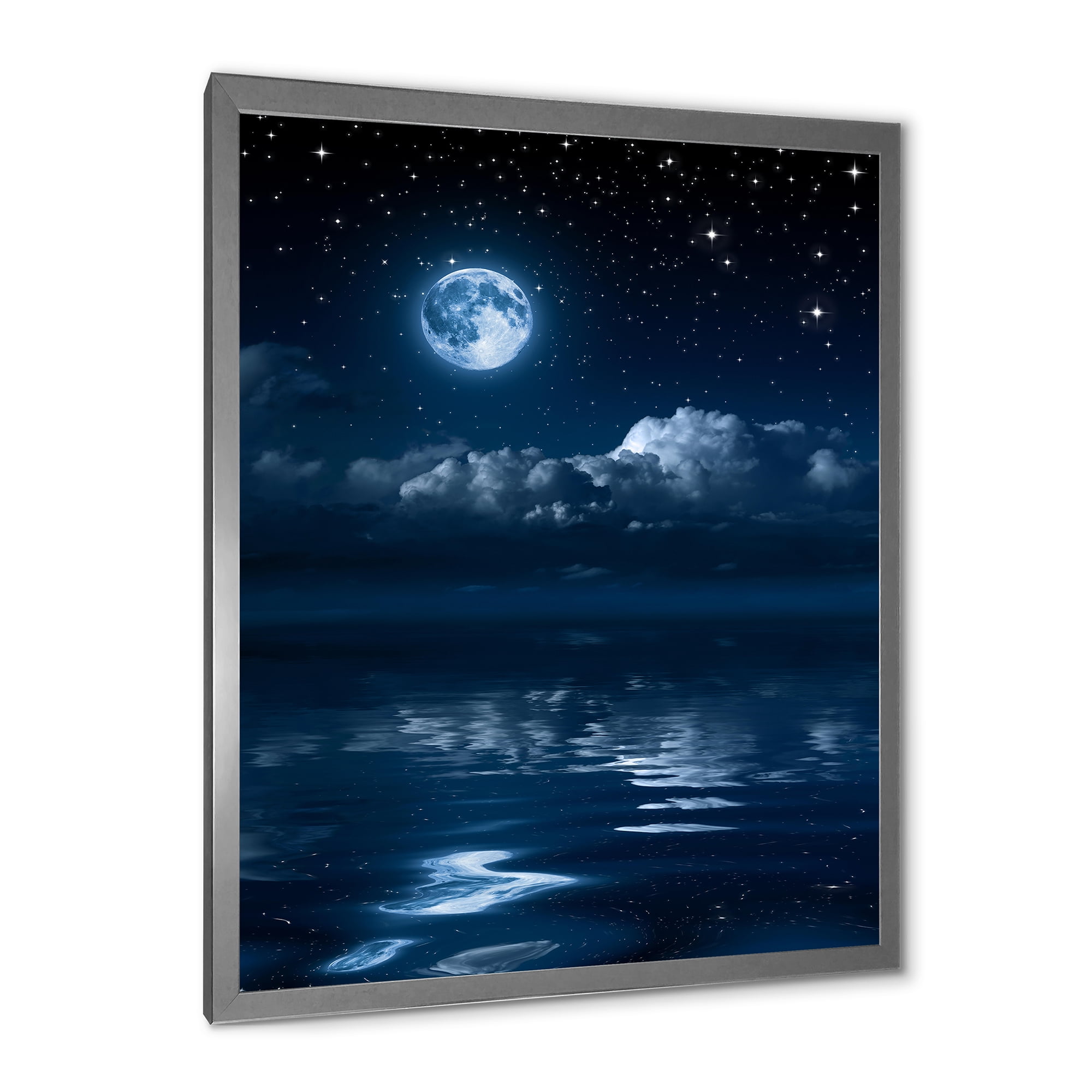 Designart 'Full Moon Night in Cloudy Sky I' Nautical & Coastal Framed Art Print