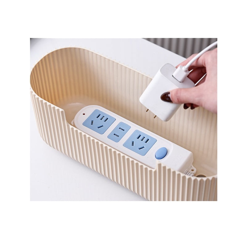 Cable Box Organizer, Plastic Cord Hider Box with Lid for Desk and Floor, Power Strips Cover for Home, Office, Computer, TV, School, Kitchen, Surge Protector Cover (Organ pleated beige）