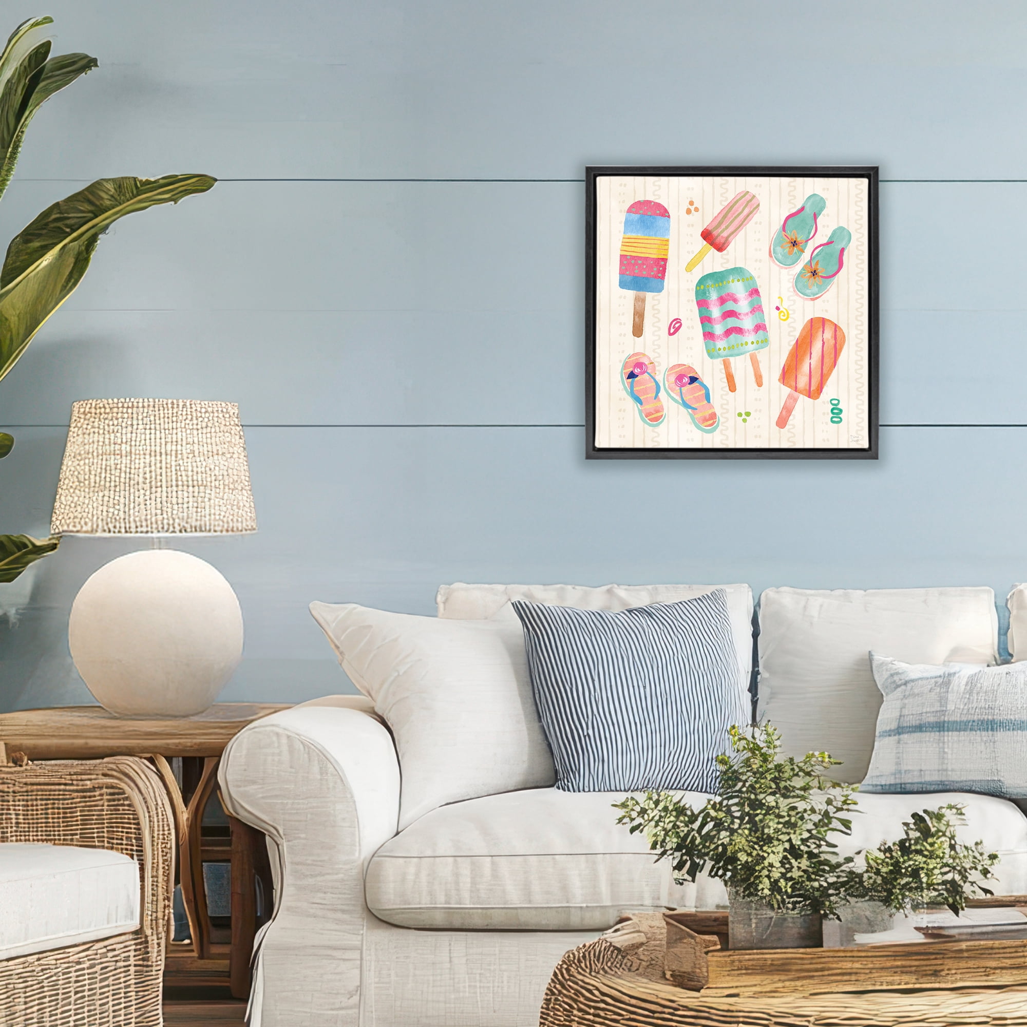 Stupell Industries Summer Popsicles & Sandals Black Framed Floater Canvas Wall Art, design by Dina June