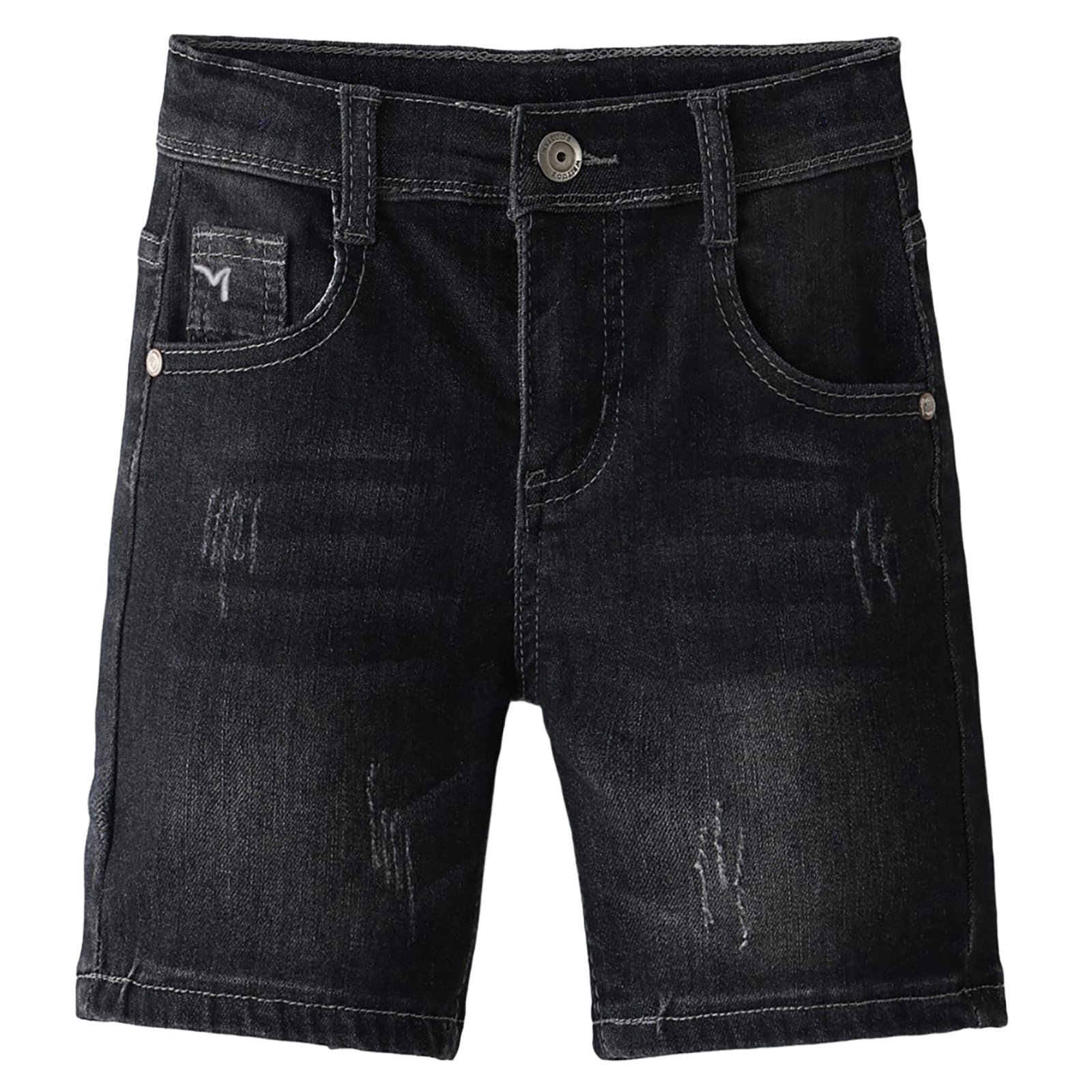 WOYY Boys Black Jean Shorts Distressed Mid Rise Stretch Denim Shorts Summer Jorts