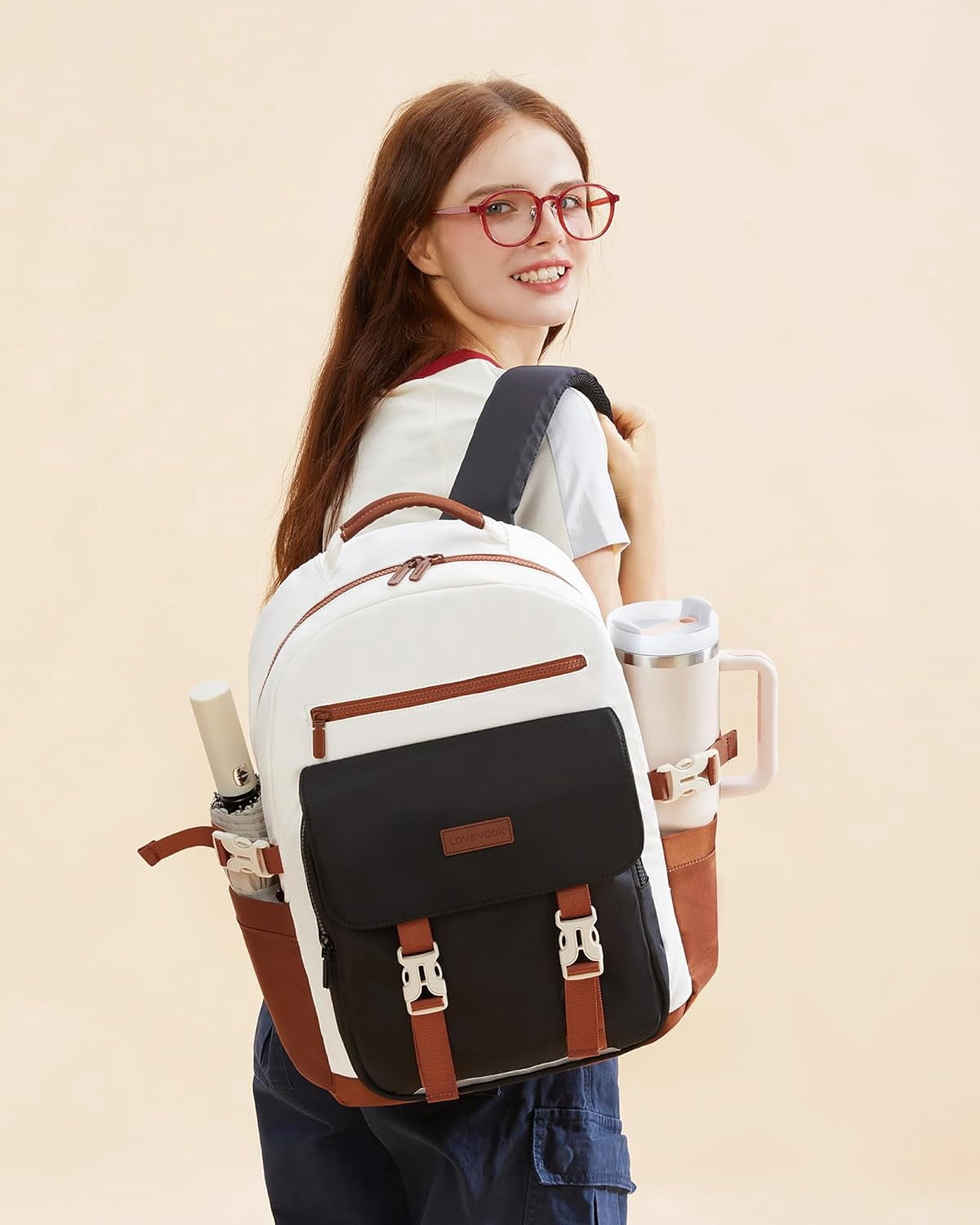LOVEVOOK School Backpack for Teen Girls，Casual School Backpack 14-18 Teenage 15.6 Inch Laptop Bookbag, Cute Big Student Laptop Backpack for College Women Middle High School Travel Daypack