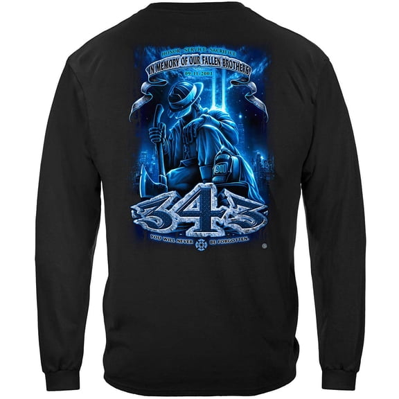 Brotherhood Never Forget 343 Firefighter 100% Cotton Black Long Sleeves T-Shirt X-Large