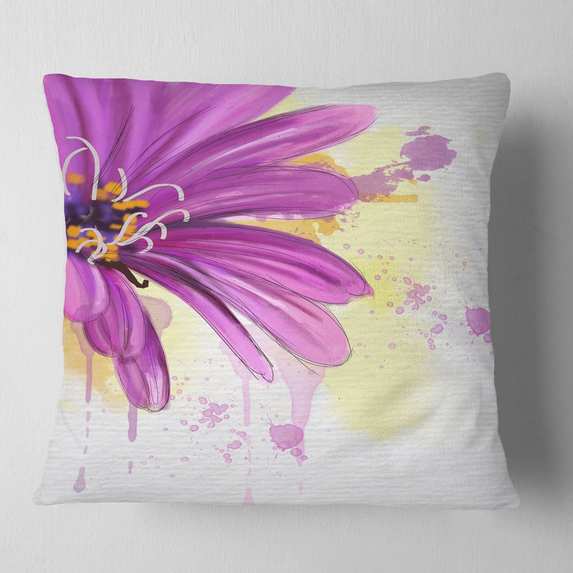 Designart Lovely Purple Flower Watercolor - Floral Throw Pillow - 18x18