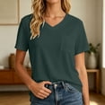thumbnail image 2 of Gaexia Women's Casual Short Sleeve Pocket Tee Crew Neck Basic Top For Everyday Wear Stylish Comfort Solid (Dark Green,L), 2 of 5