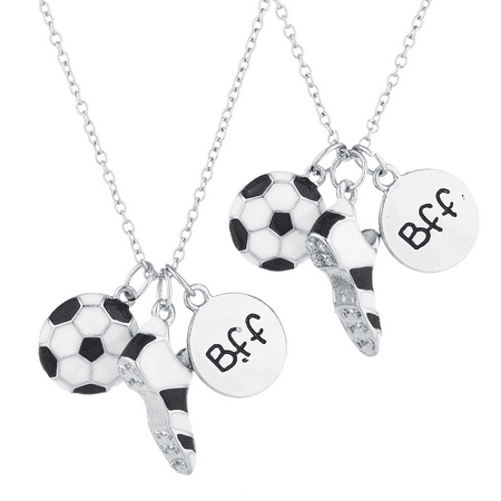 Lux Accessories Silvertone BFF Best Friends Soccer Sports Charm Necklace Set (Best Friends Charm Necklace Set)