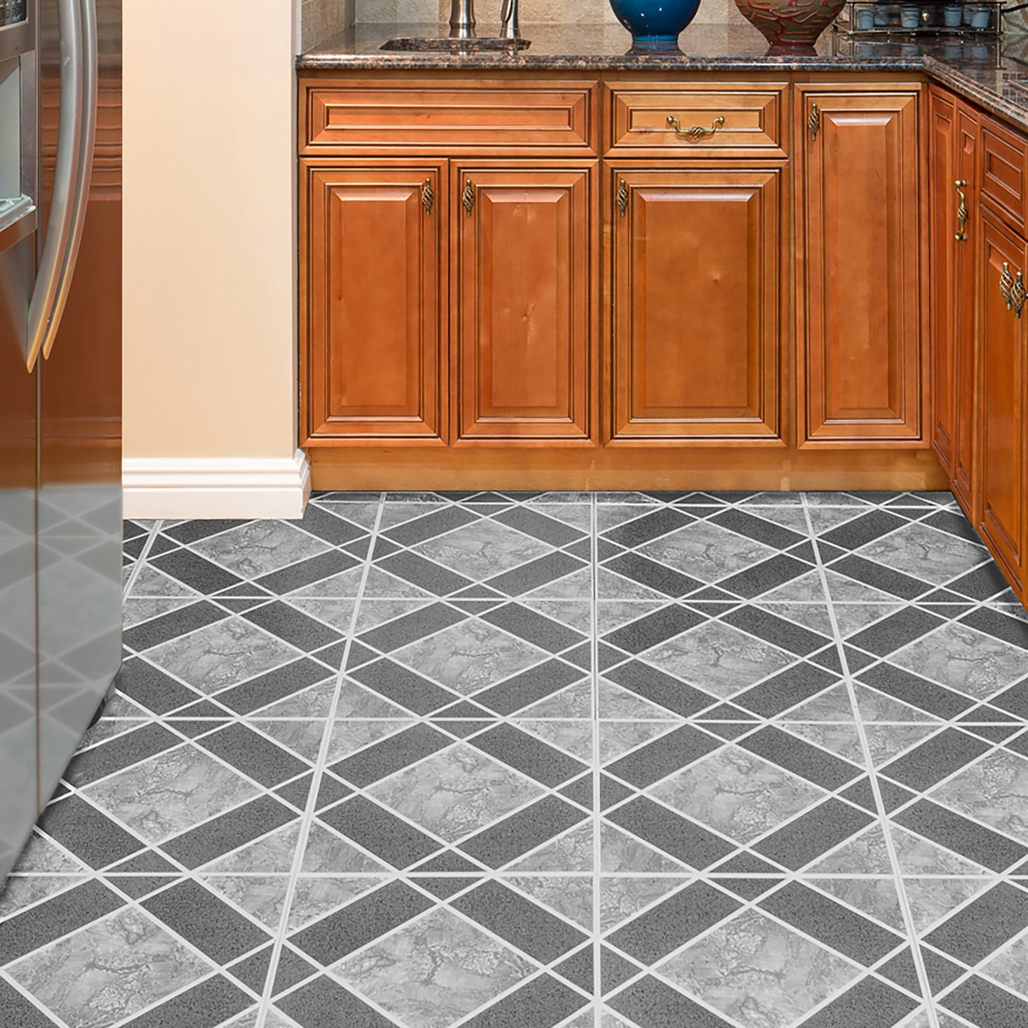 Achim Nexus Self Adhesive Vinyl Floor Tile - 20 Tiles/20 Sq. ft., 12 x 12, Light & Dark Diamond Pattern