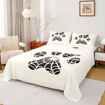 Feelyou Kawaii Dog Paw Bed Sheets for Chilc, Spider Web Print King Sheets, Cute Cartoon Halloween Sheet Set, Breathable Home Decor, 4-Piece