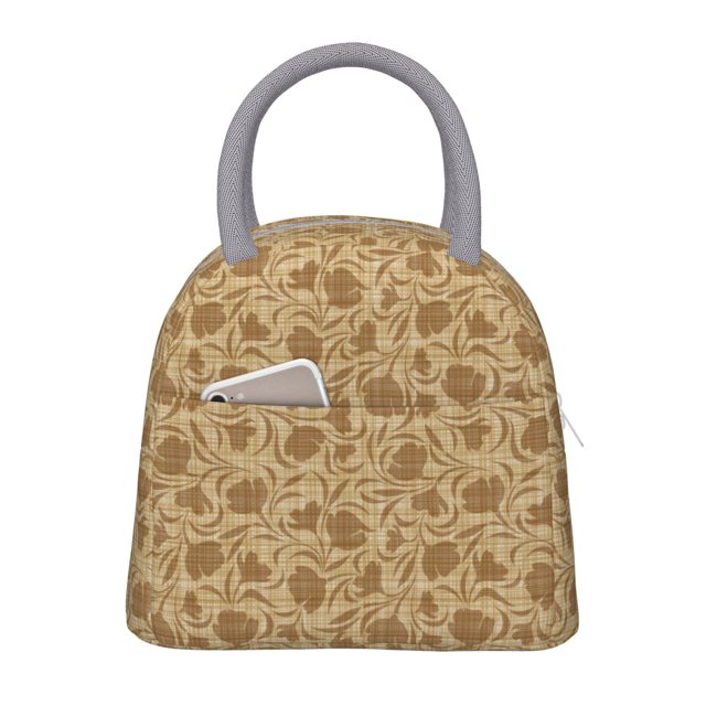 Fotbe Brown Flowers Bolsa de Almuerzo con Estampado, Lonchera Aislada, Contenedor de Comida Reutilizable Tipo Cooler a Prueba de Fugas