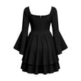 thumbnail image 6 of KICILVS Halloween Dresses for Women Plain Square Neck Flare Sleeve Dress Ruched Bust Layered Hemline Mini Party Gown Black, 6 of 8