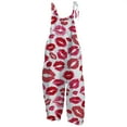 thumbnail image 1 of Gibobby pantalones siameses color liso Mono con tirantes informal retro estampado para el día de San Valentín para mujer(Rojo， XL), 1 of 3
